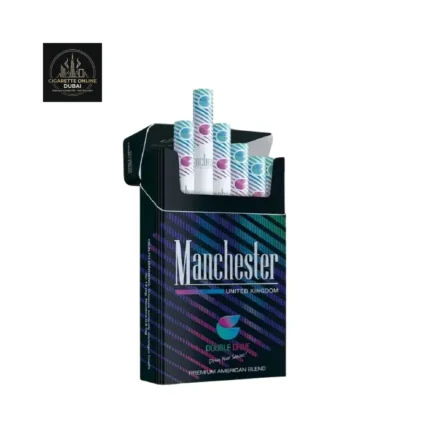 Manchester Double Drive cigarettes pack with mint blueberry design