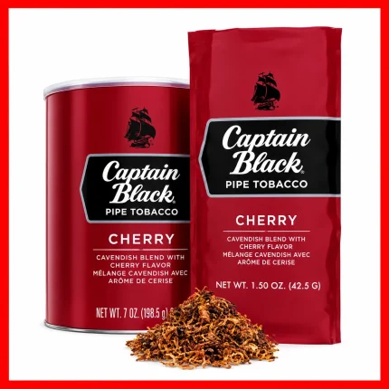 Captain Black Cherry Pipe Tobacco pouch featuring the Captain Black branding and cherry tobacco flavor design.