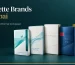 Five cigarette packs from brands sold in Dubai: Esse, Vogue, Davidoff, Dunhill and Camel